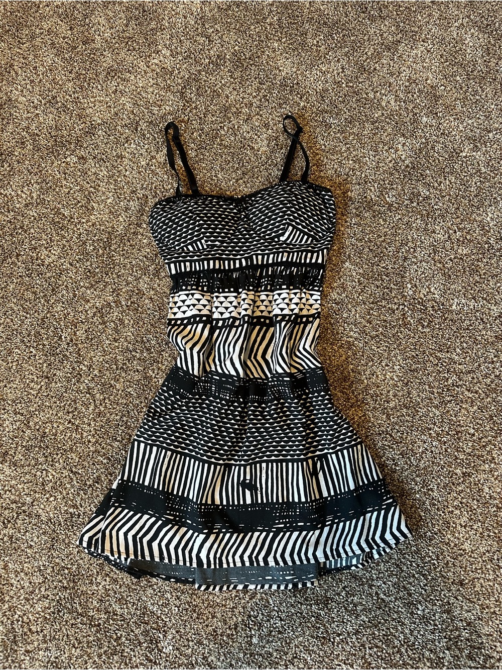 Roxy Black & White Patterned Sundress with Adjustable Straps